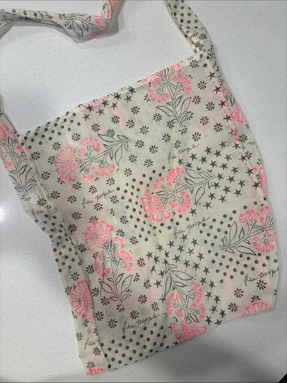 Free People Cream Tote with Pink Floral Print